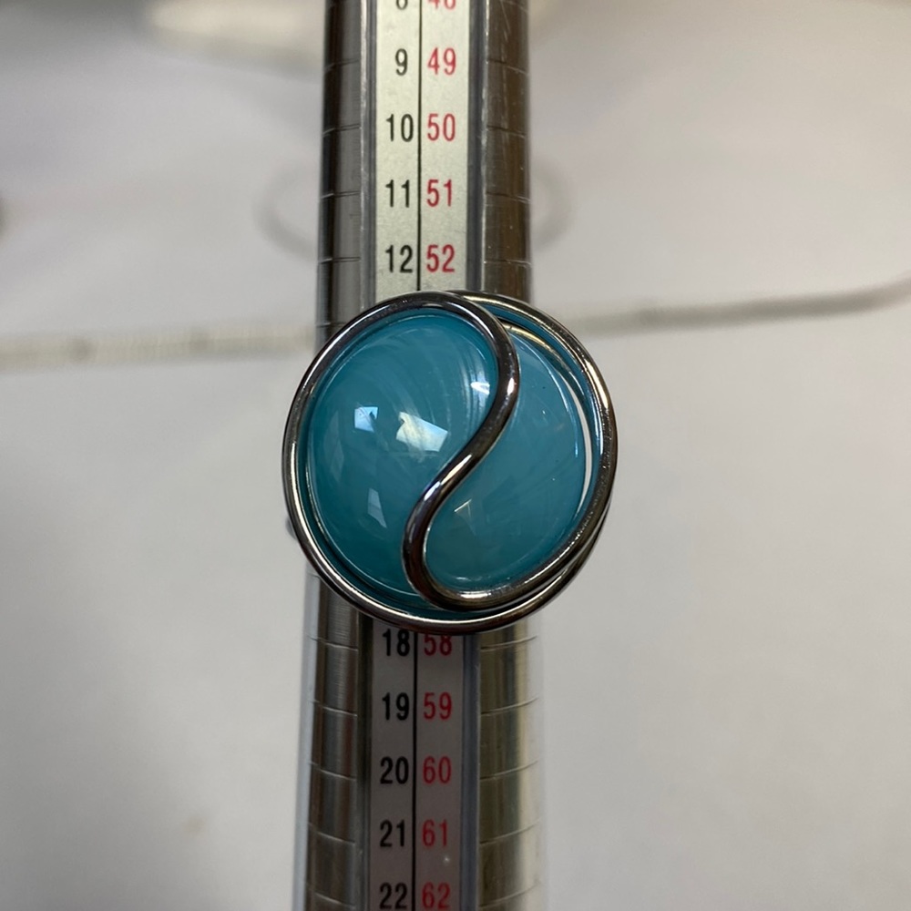 Pretty blue glass wrapped silvertone ring with matching earrings